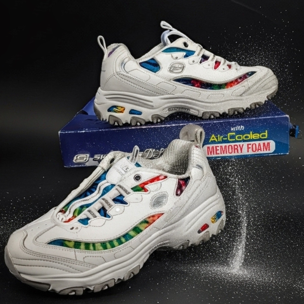 Skechers White Sneakers with Multicolor Accents